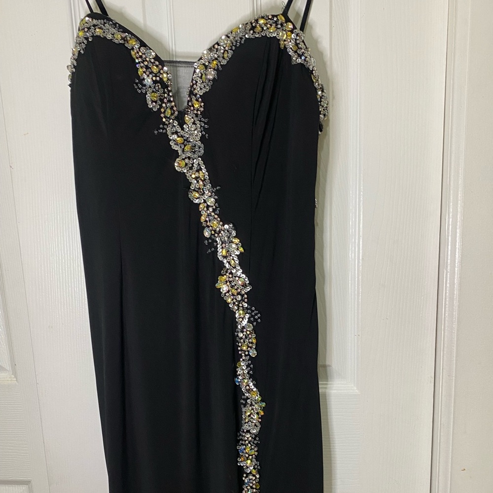 Vintage 90s Sheer Black Rhinestone Cocktail Party Dress Evening Gown size 15/16